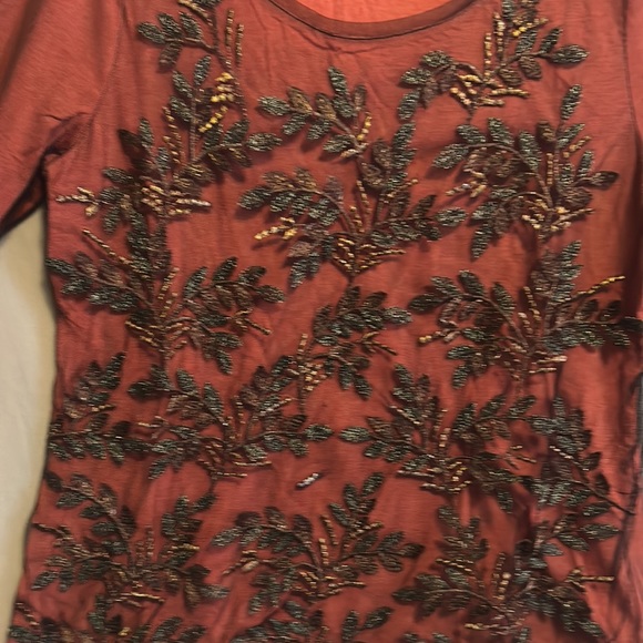 Coldwater Creek black/rust mesh/metallic sequin top size medium boho look - Picture 3 of 7